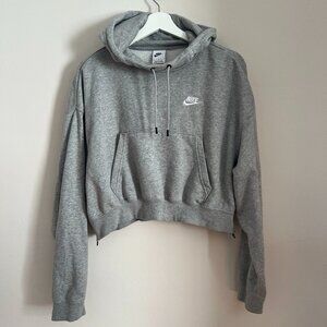 Nike Essentials Athletic Side Zipper Cropped Hoodie Sweatshirt Grey Size M